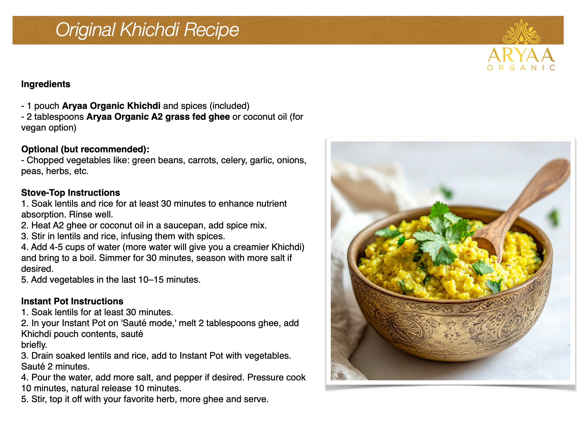 Aryaa Organic Indian Risotto-Khichdi (8 pack)