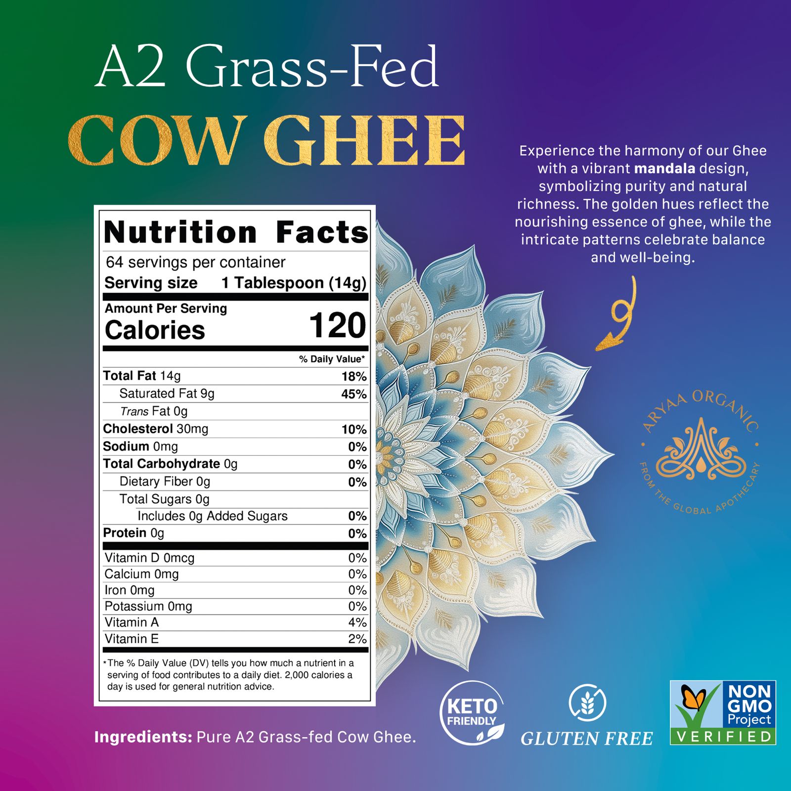 Aryaa Organic A2 Grass-Fed Ghee (1L) - Aryaa Organic