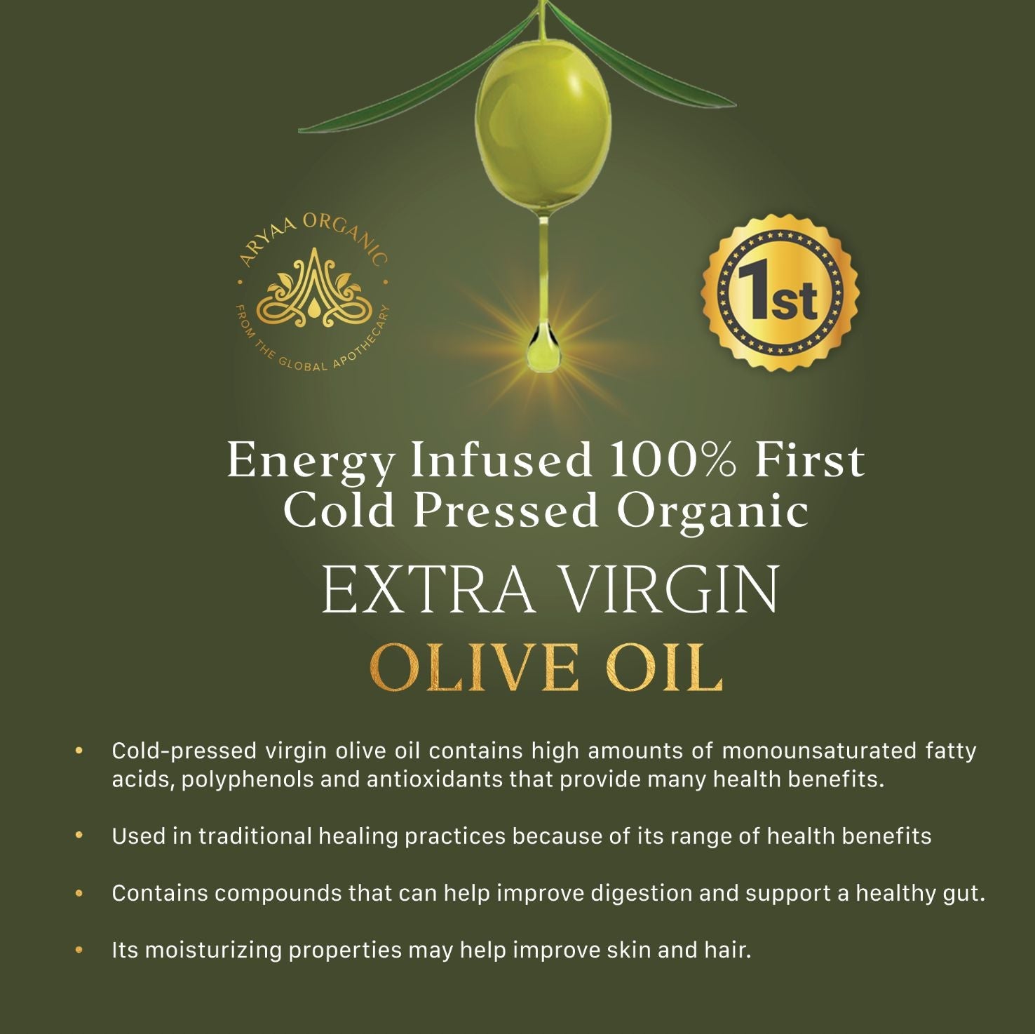 Aryaa Organic First Cold Pressed Olive Oil (Organic) - Aryaa Organic