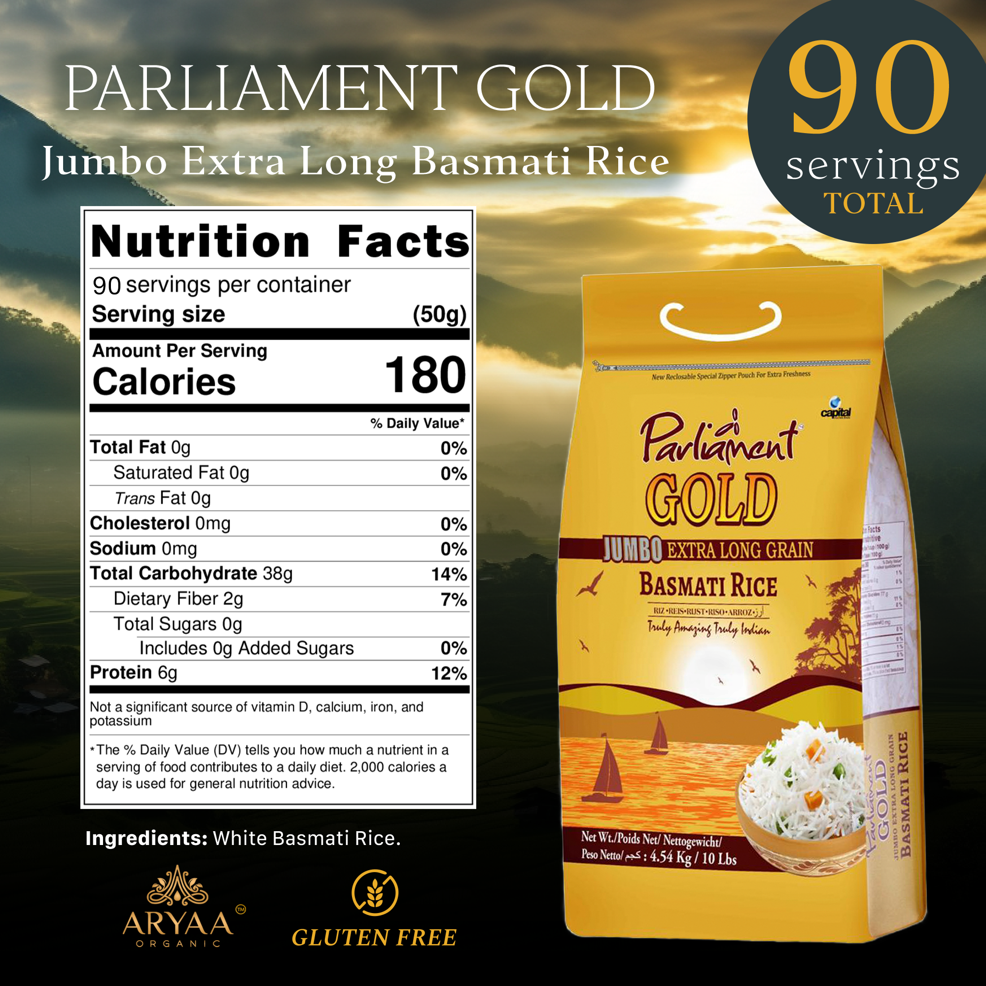 Parliament Gold Jumbo Extra Long Basmati Rice -10 lbs