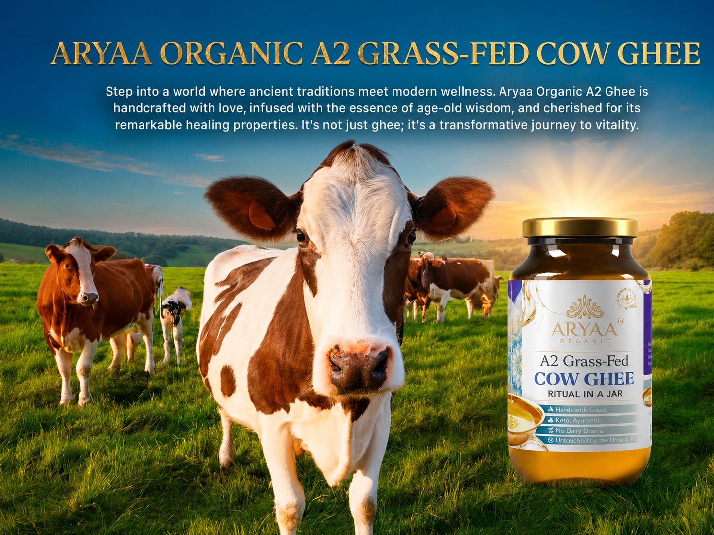 Aryaa Organic A2 Grass-Fed Ghee (1L) - Aryaa Organic