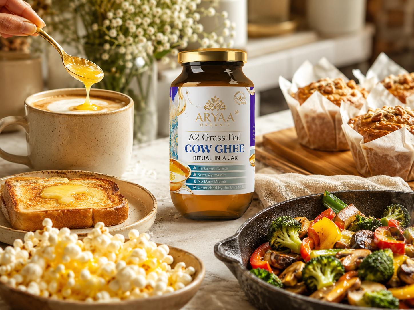 Aryaa Organic A2 Grass-Fed Ghee (1L) - Aryaa Organic