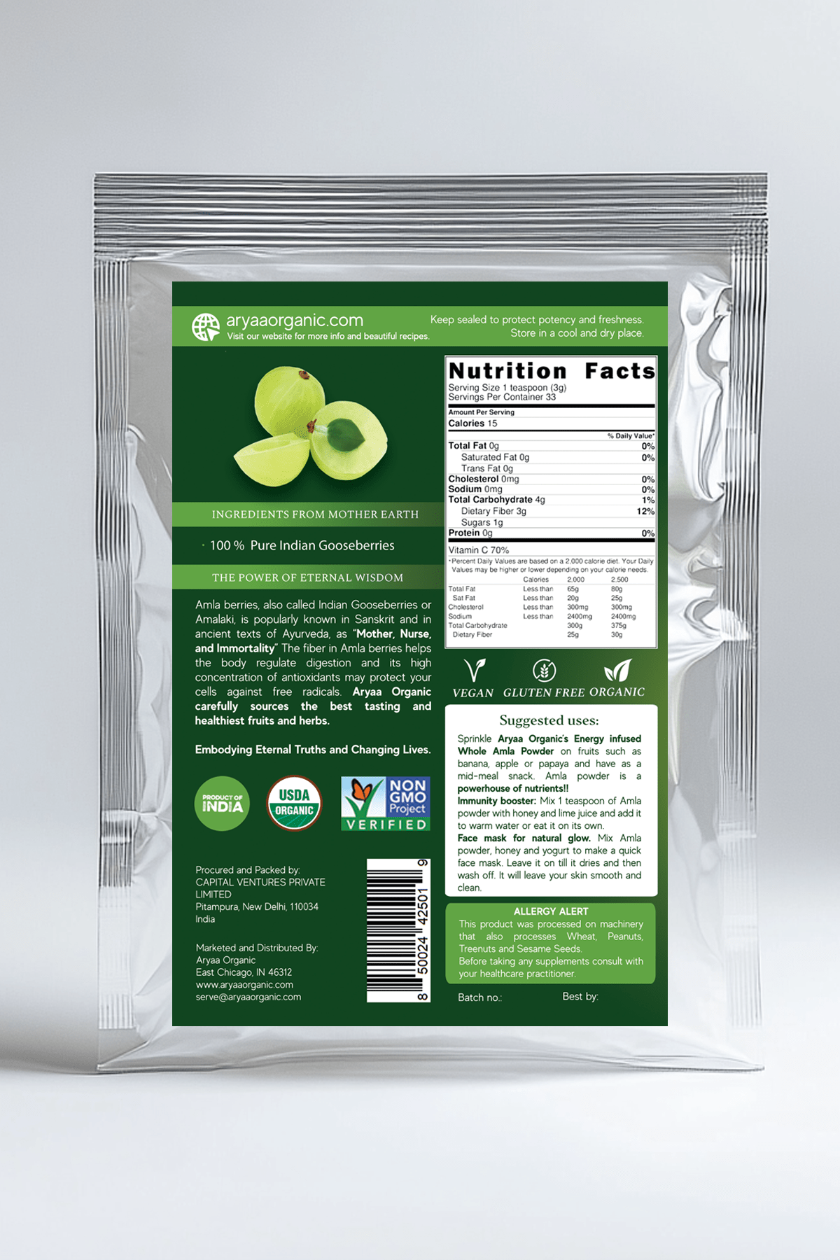 Aryaa Organic Amla Powder- Indian Gooseberry Powder (Organic) - Aryaa Organic