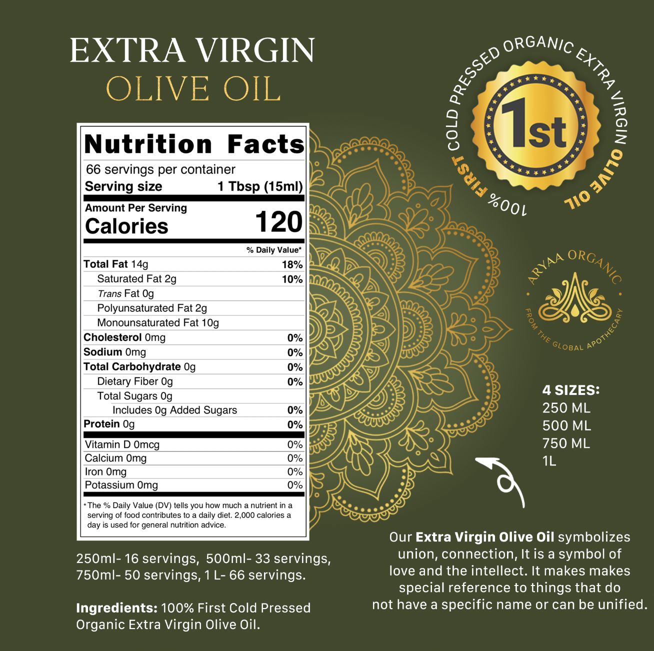 Aryaa Organic First Cold Pressed Olive Oil (Organic) - Aryaa Organic