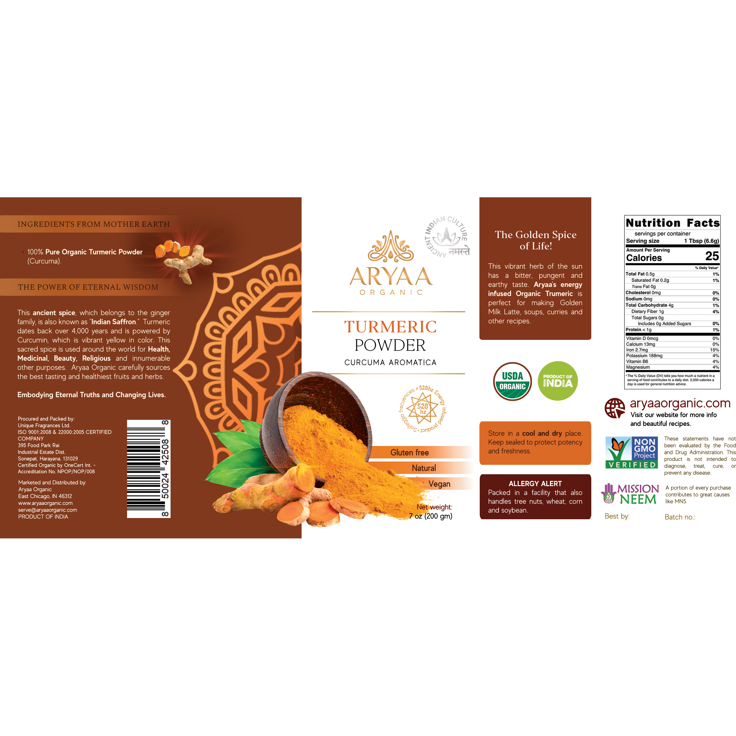 Aryaa Organic Turmeric Powder - energy infused, gluten free, natural, vegan