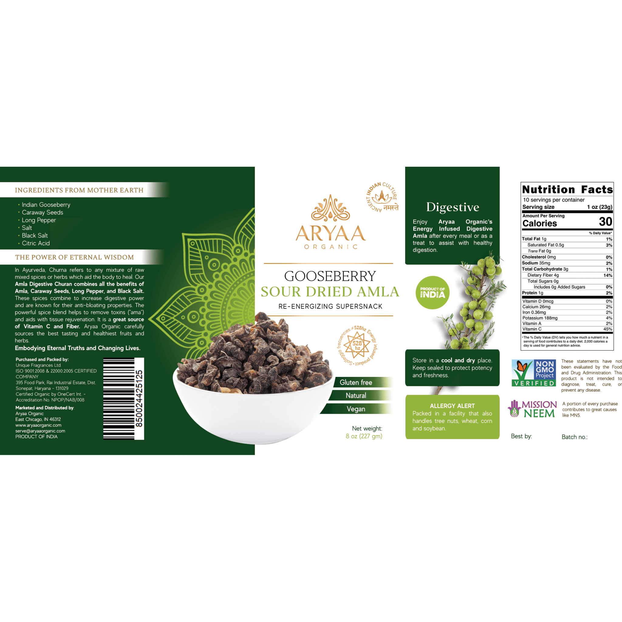Aryaa Organic Amla -Sour Extra Dried (Indian Gooseberries) - Aryaa Organic